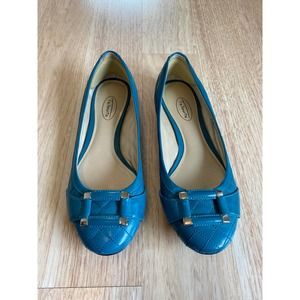 Talbots Teal Quilted Leather Buckled Flats Womens Size 8 Wide